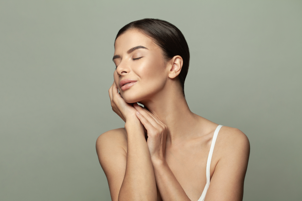 Woman with smooth skin after wrinkle relaxers.