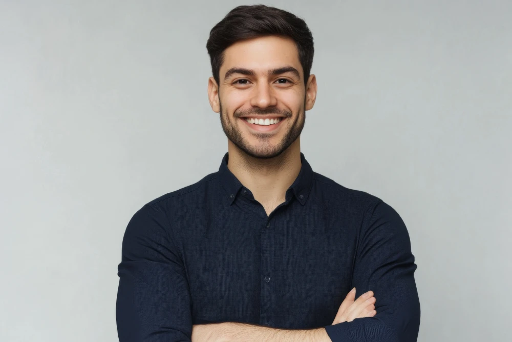 Confident man with glowing skin after Botox treatment.