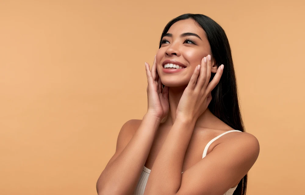 Woman with sensitive skin looking radiant after a PDO threads session.