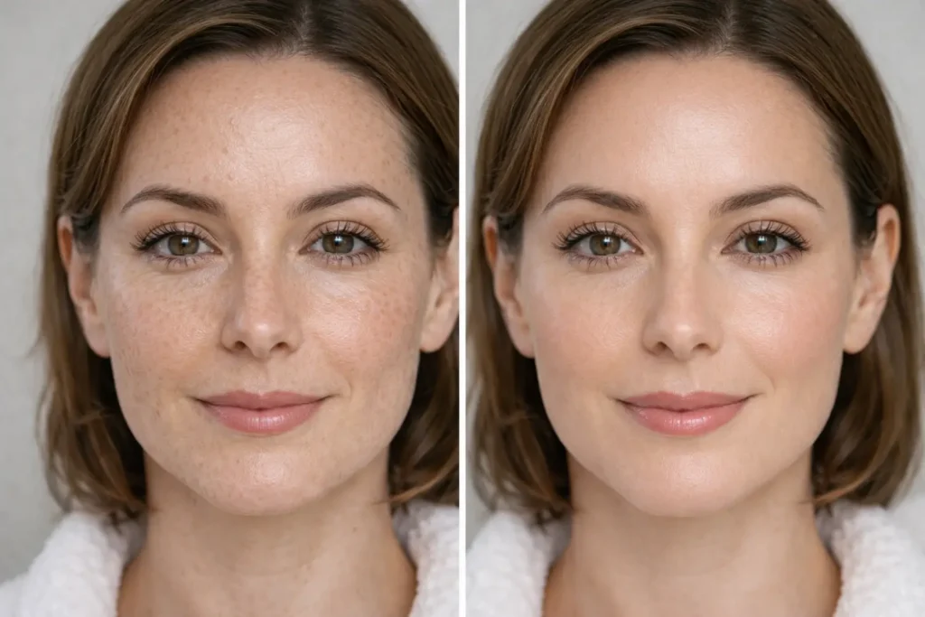 before and after CO2 laser showing improved skin tone and reduced texture