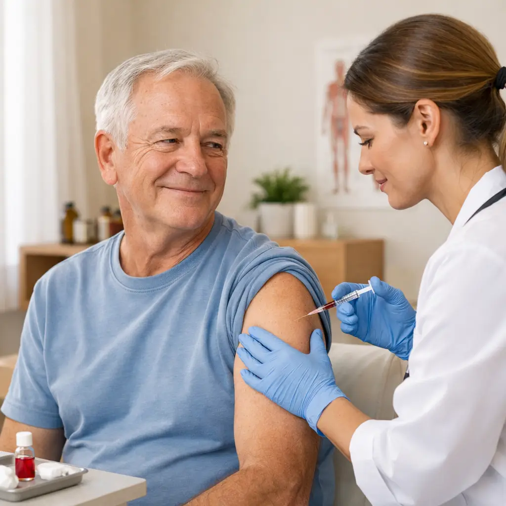 Medical provider administering injection into patient’s upper arm